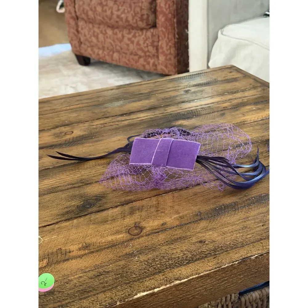 Vintage 1950’s Juliet Calot Hat Purple With Feathers & Veil Fascinator 3769/15